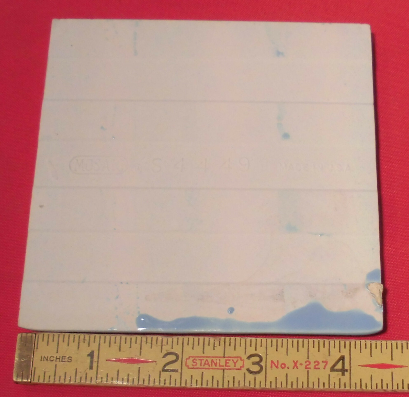 1 pc. Bullnose Ceramic Tile *Glossy Medium Blue* 4-3/8″ by Mosaic Co. NOS