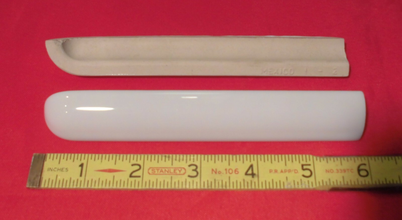 2 pcs. *Gloss White* Ceramic Quarter Round Tiles 1″ X 6″ Finished Corner Beak
