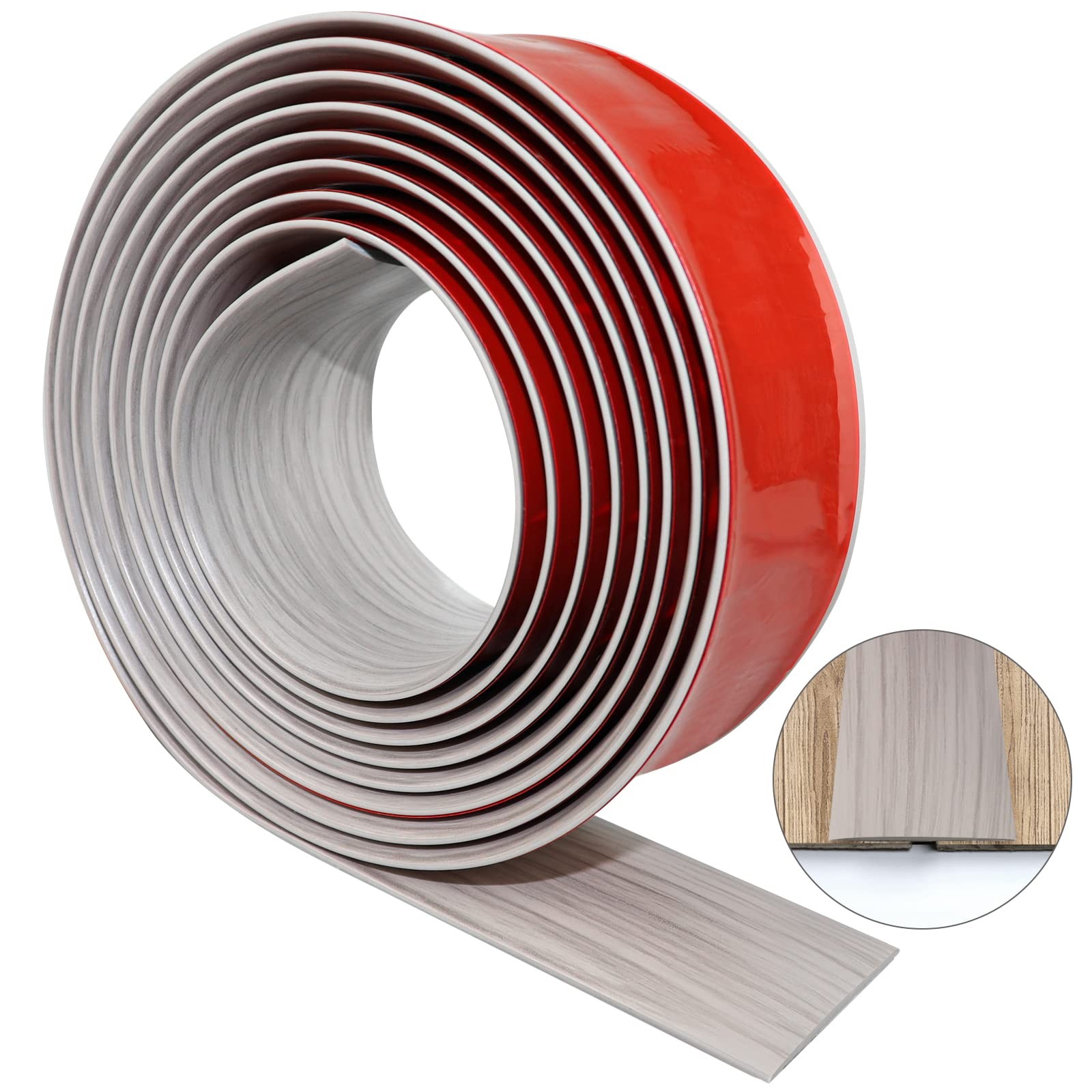 Floor Transition Strip 1.57 Inch Self Adhesive Vinyl 10FT Grey Wood Grain