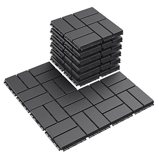 Plastic Interlocking Deck Tiles Pack Outdoor Patio 12″*12″ 9 Dark Grey