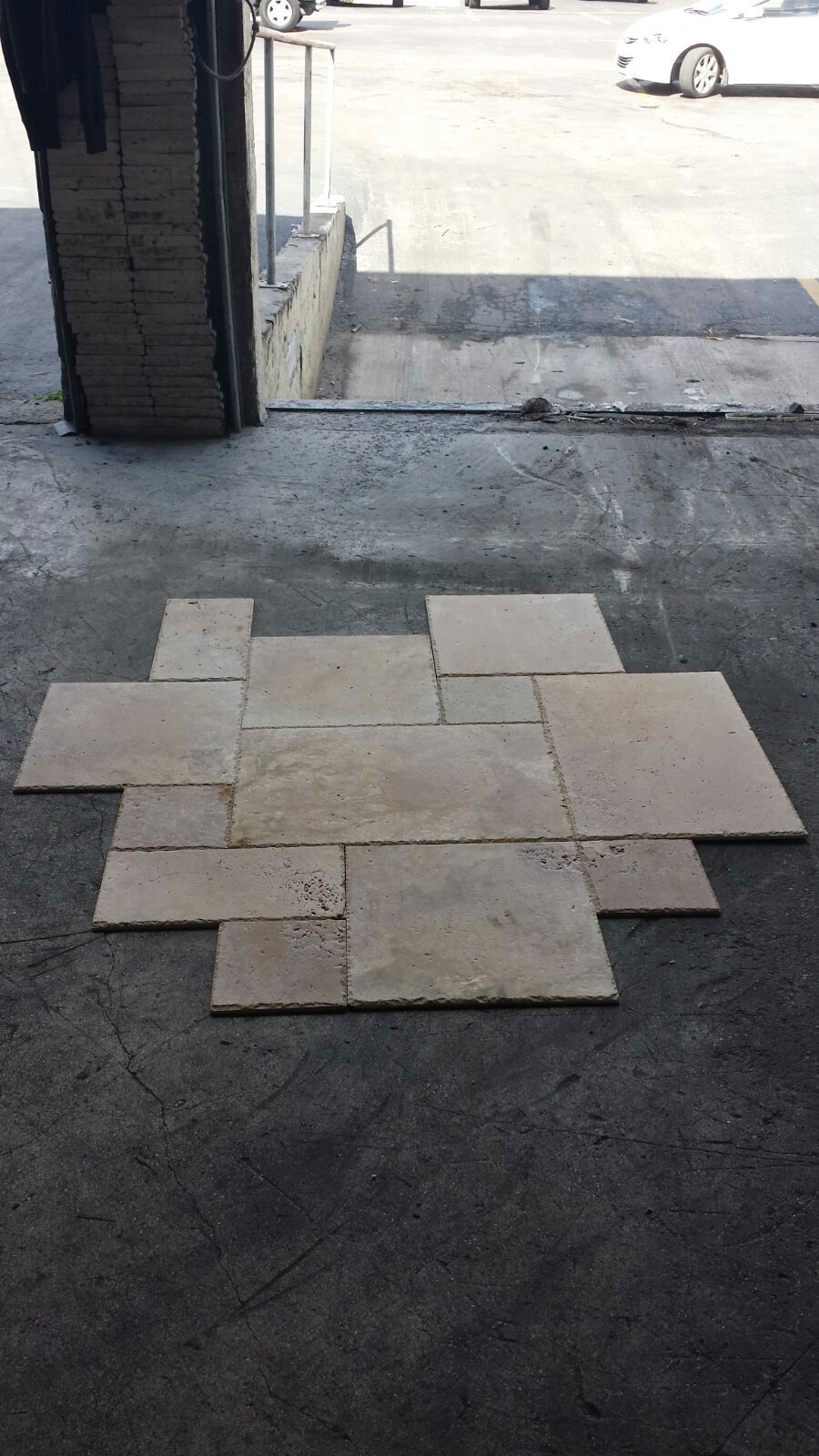 SUNSET IVORY TRAVERTINE FRENCH PATTERN TILES BRUSHED CHISELED EDGE