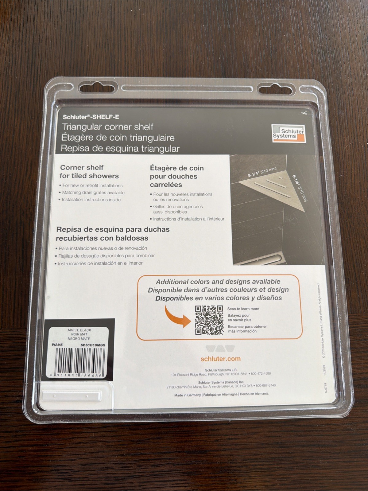 Schluter SHELF-E – Triangular Shower Corner Shelf – Matte Black – SES1D10MGS