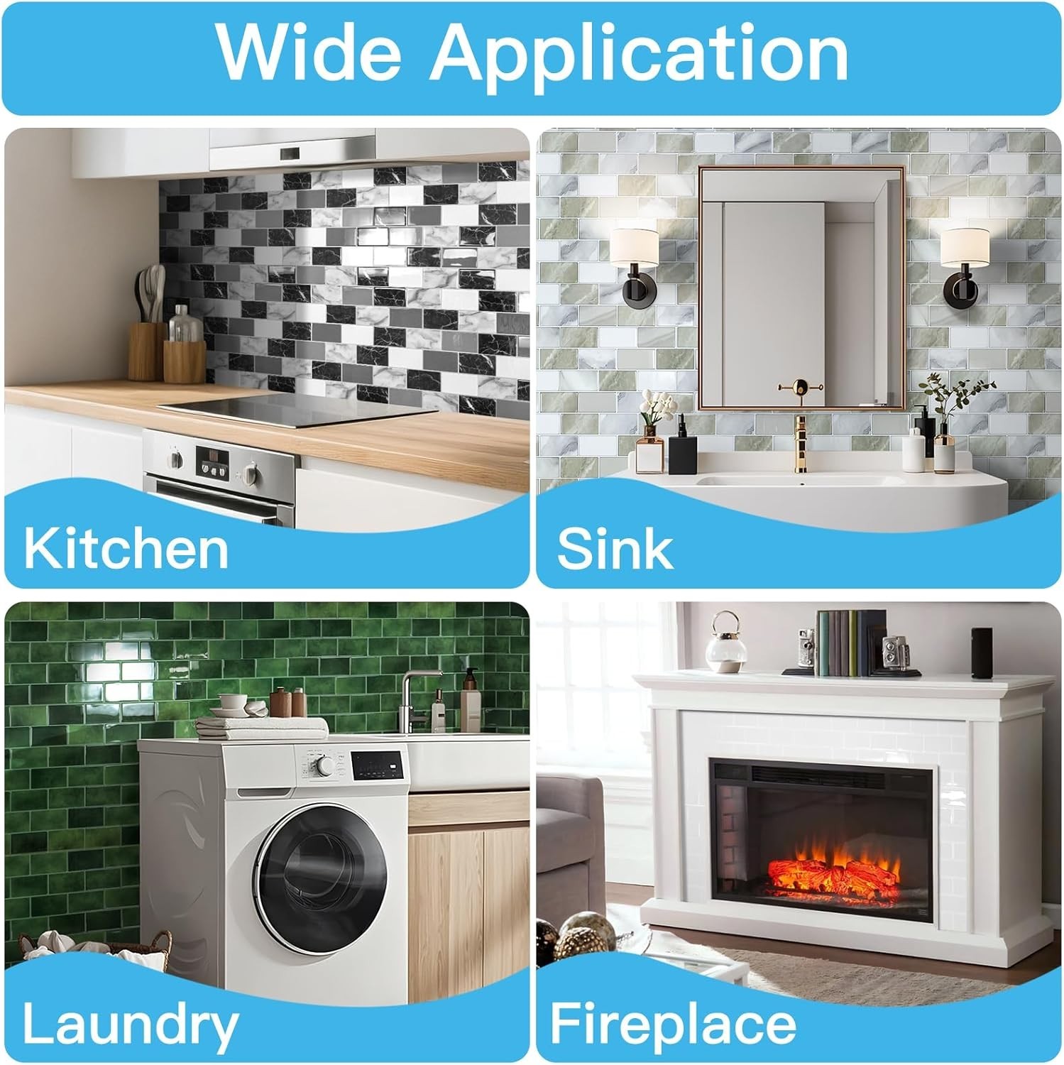 Modern Peel and Stick Tiles – 12″x12″ Thicker White Washed for Kitchen & Bath