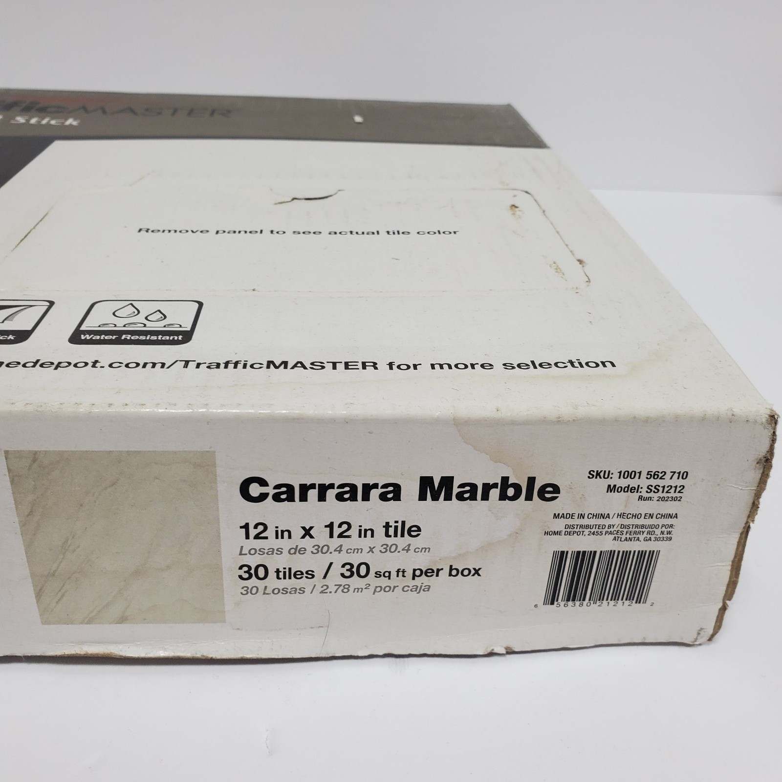 TrafficMASTER Carrara Marble 12×12 Peel and Stick Vinyl Tile 30 sq ft SS1212
