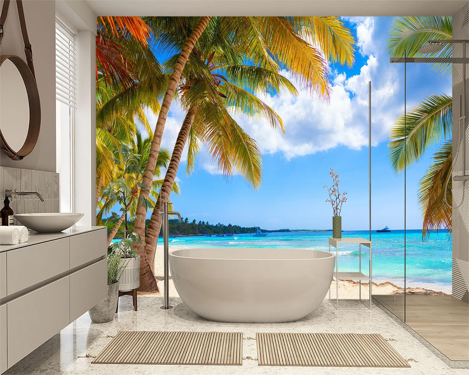 Beach Palms Wallpaper Mural – Tropical Tree Leaf Design for Any Room 132″x92