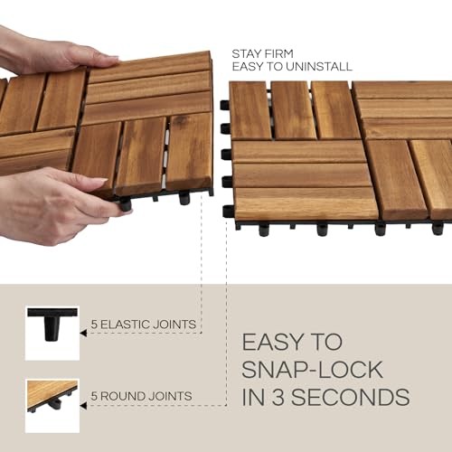 Acacia Wood Interlocking Deck Tiles (12″ 10 Pcs – 10 Square Ft Golden Teak 12S