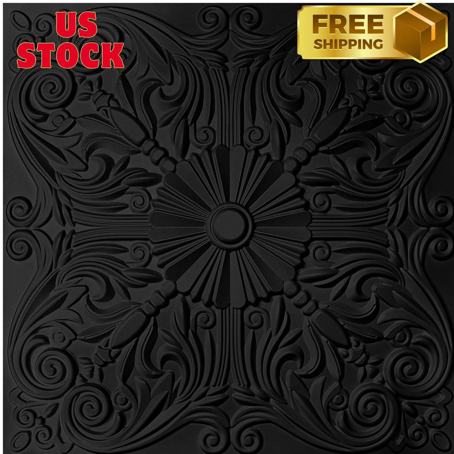 12 Pcs Ceiling Tile 2×2 Glue up, Lay in Ceiling Tile 24×24 Spanish Floral in Bla