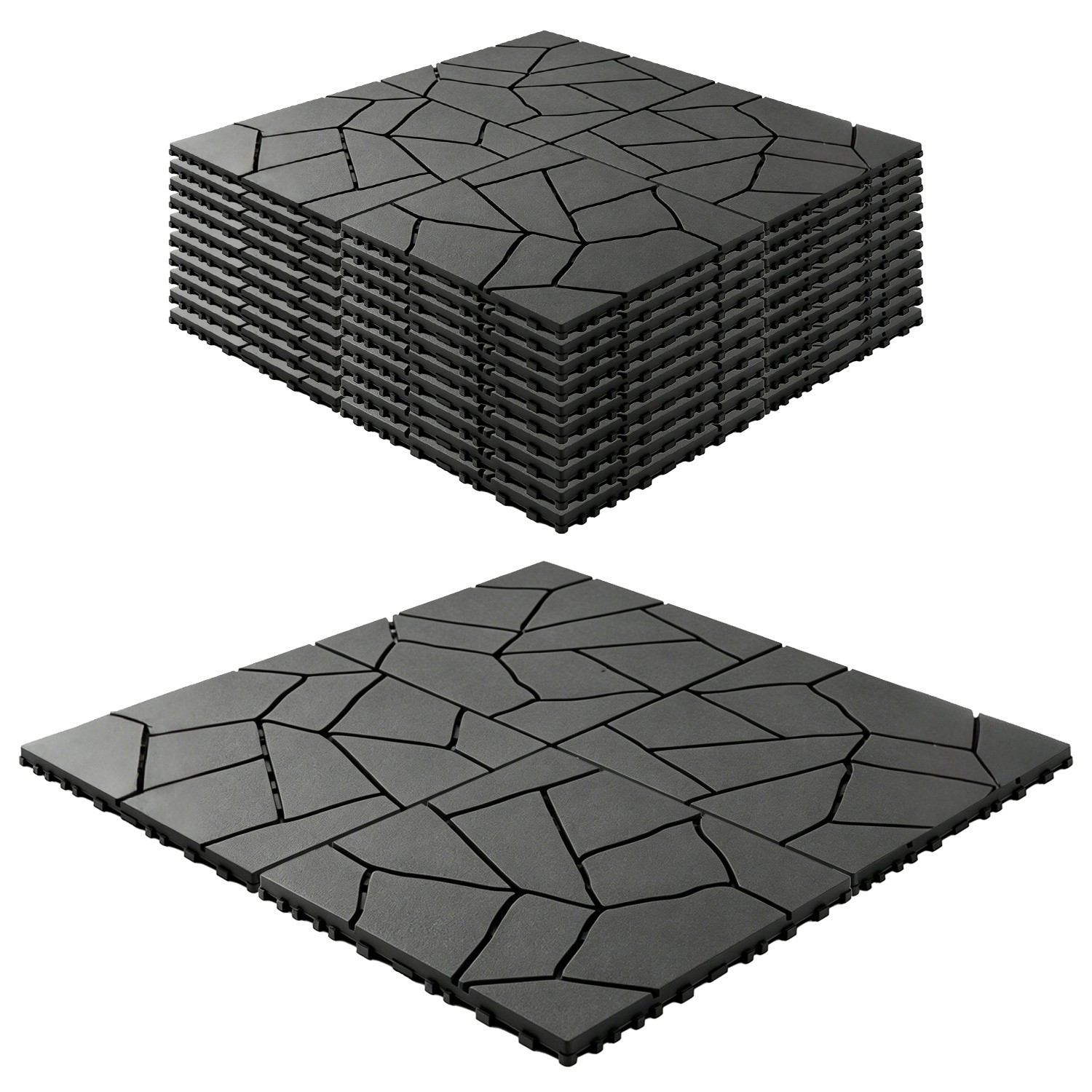 44x 12in Stone Pattern Patio Deck Tiles DIY Modular Stone Balcony Poolside Stone