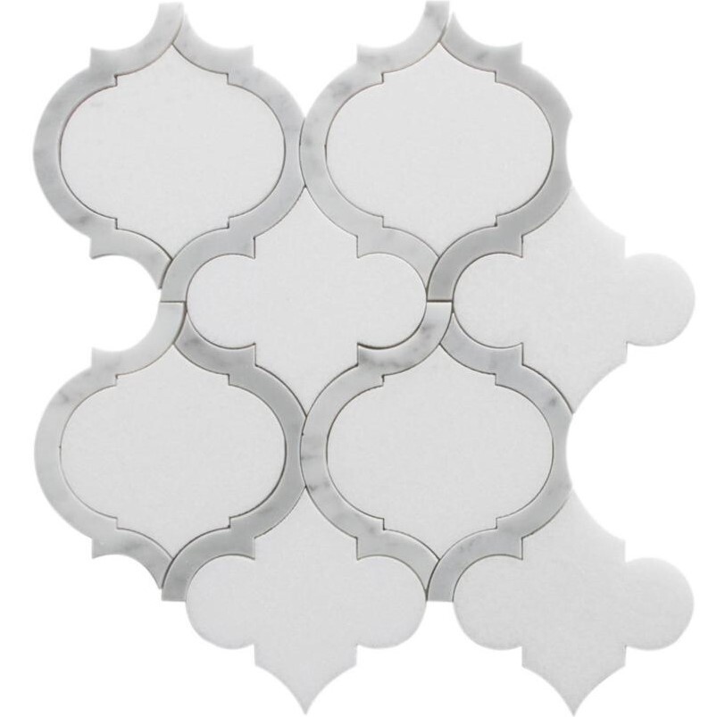 Box of 5 White Thassos & Bianco Carrara Arabesque Marrakech Marble Mosaic Tiles
