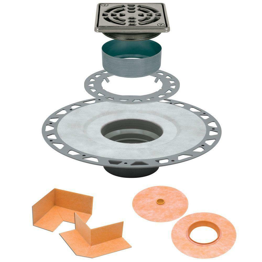 Schluter PVC Drain Kit 4×4 in. Stainless Steel Grate Bonding Flange Shower Floor