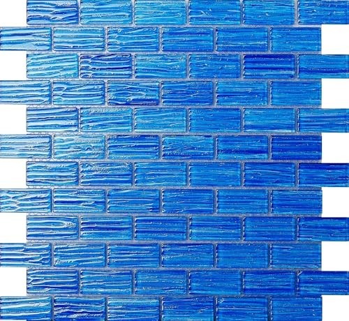Textured Glass Mosaic Tiles 12″x12″ – Waterproof Subway Backsplash for Kitchen,