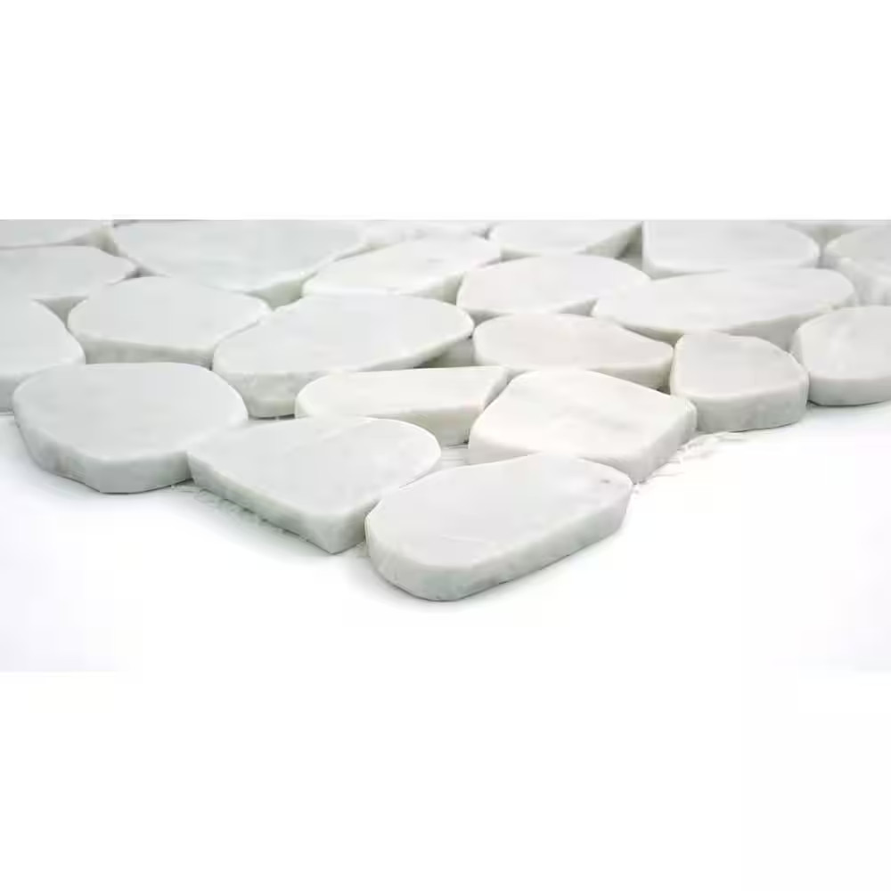 Cultura White Honed and Tumbled 11.81 In. X 11.81 In. X 8 Mm Pebbles Mesh-Mounte