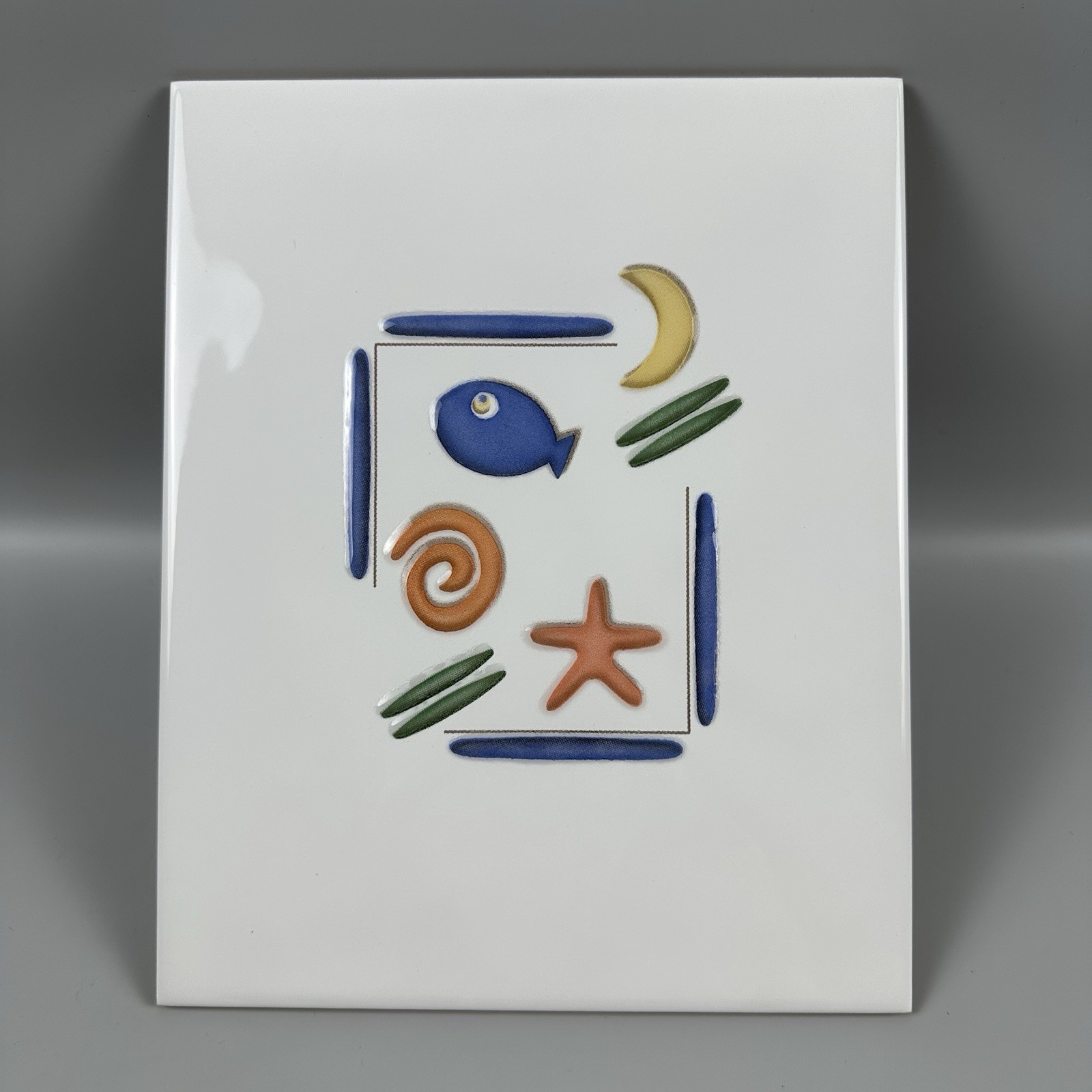Vtg Metropol Spain Pisces Ceramic Wall Tiles 20x25cm Fish Starfish 7-pc NOS
