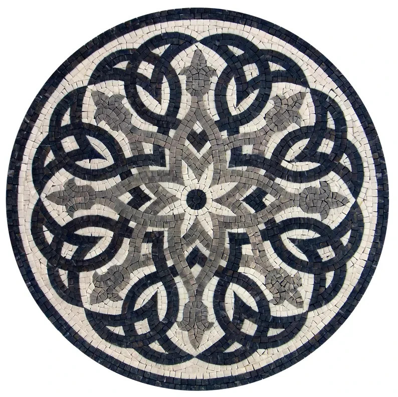 Nautical Marble Mosaic Medallion: Handmade Compass Rose Tile Art (20 inch)