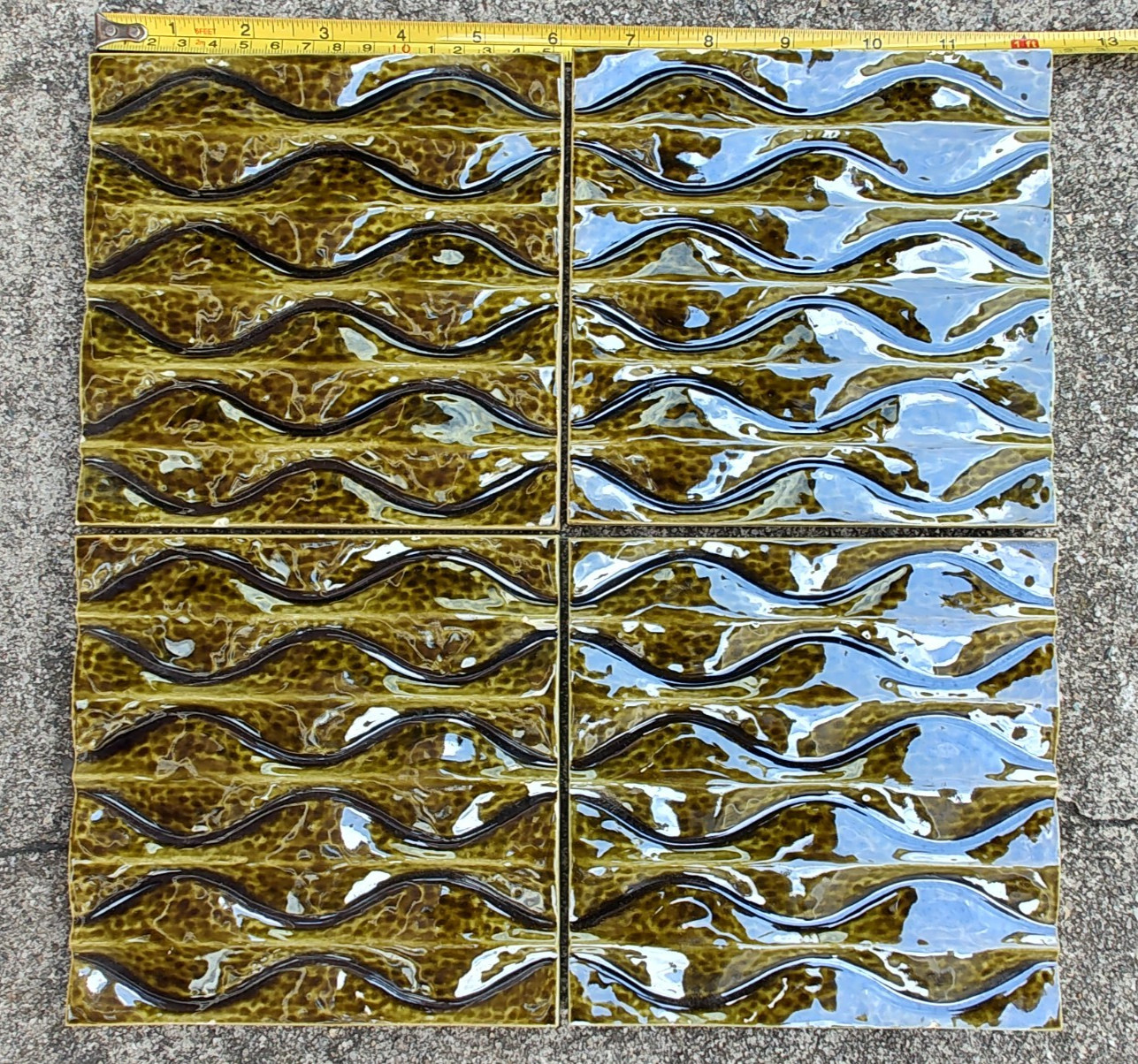 NOS Vintage Malkin Johnson England Ceramic Tile 6″ x 6″ CRACKLED GREEN WAVE