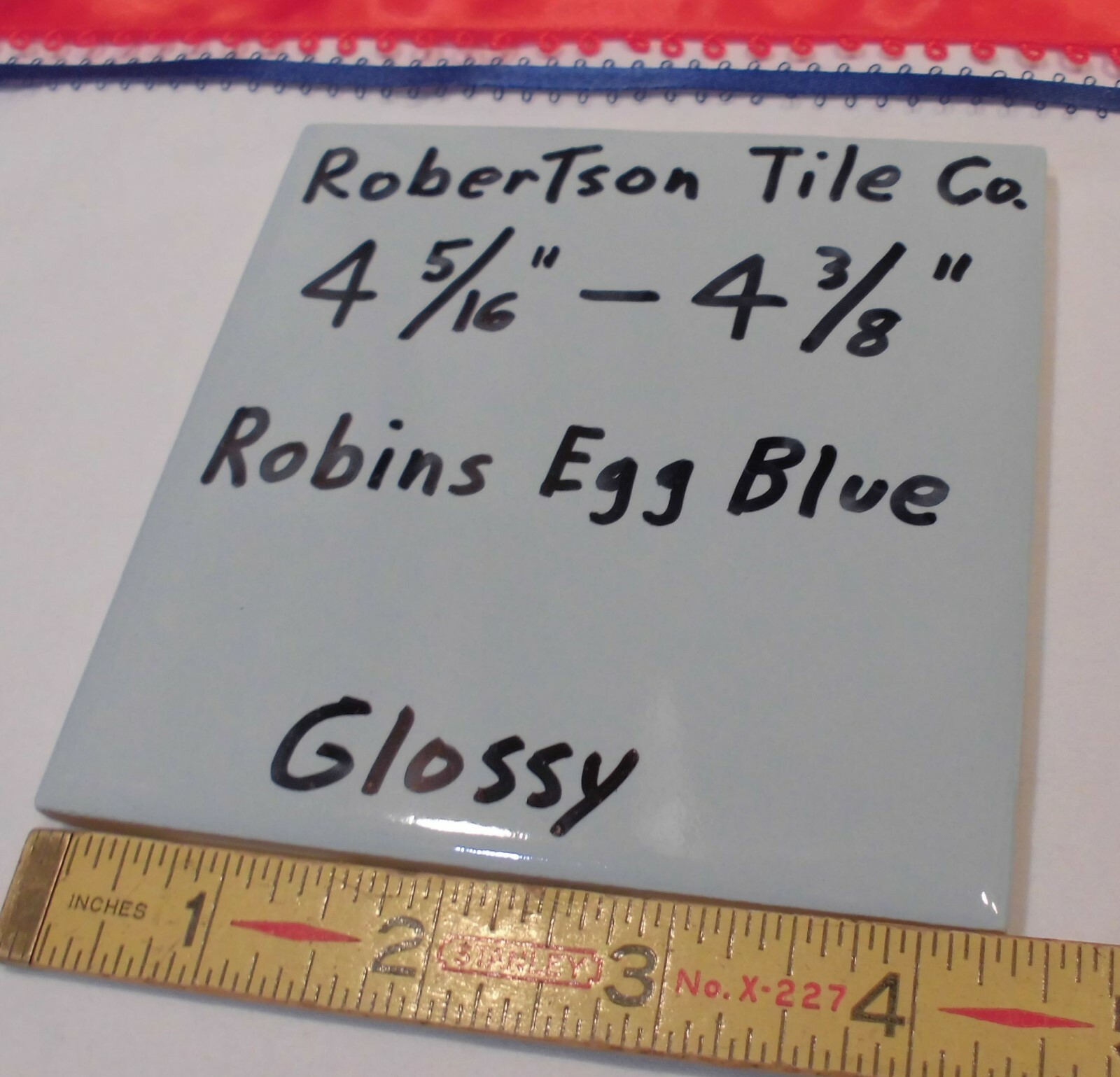 1 pc. Vintage Ceramic Tile *Robins Egg Blue* 4-5/16″- 4-3/8″ Robertson Co. NOS