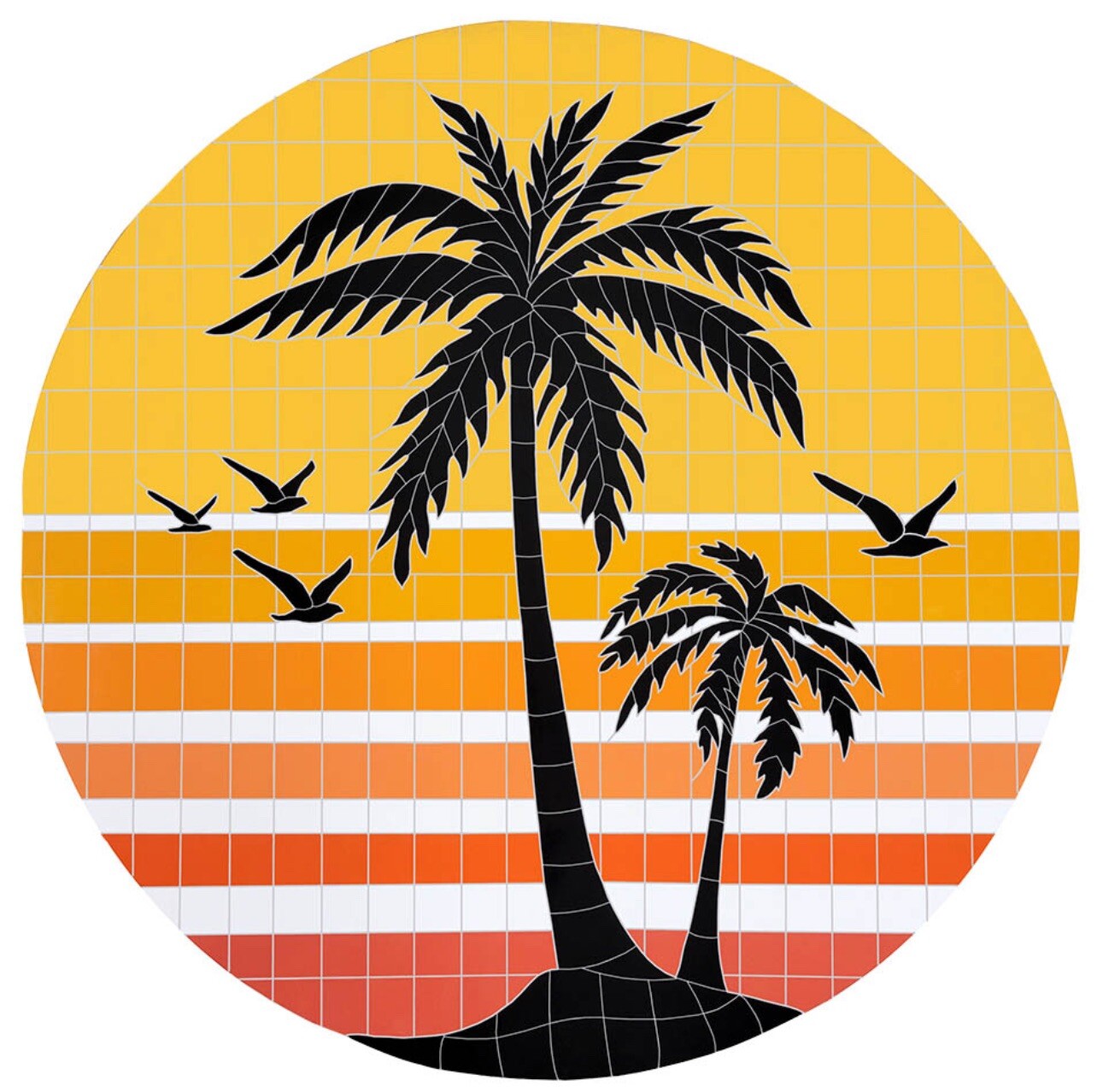 Porcelain Sunset Palms Mosaic for Swimming Pool or Wall 48” Dia. – FREE SHIPPING
