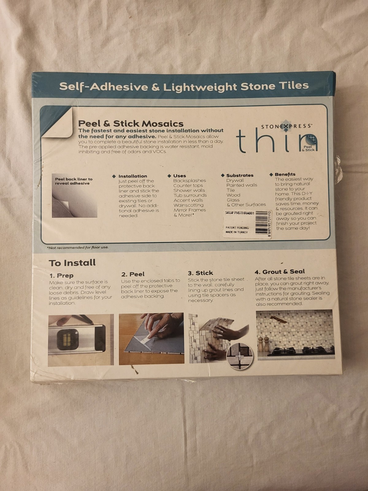 Lot of 6 StoneXpress Thin Peel & Stick Natural Stone Mosaic Tile PN5THRM001