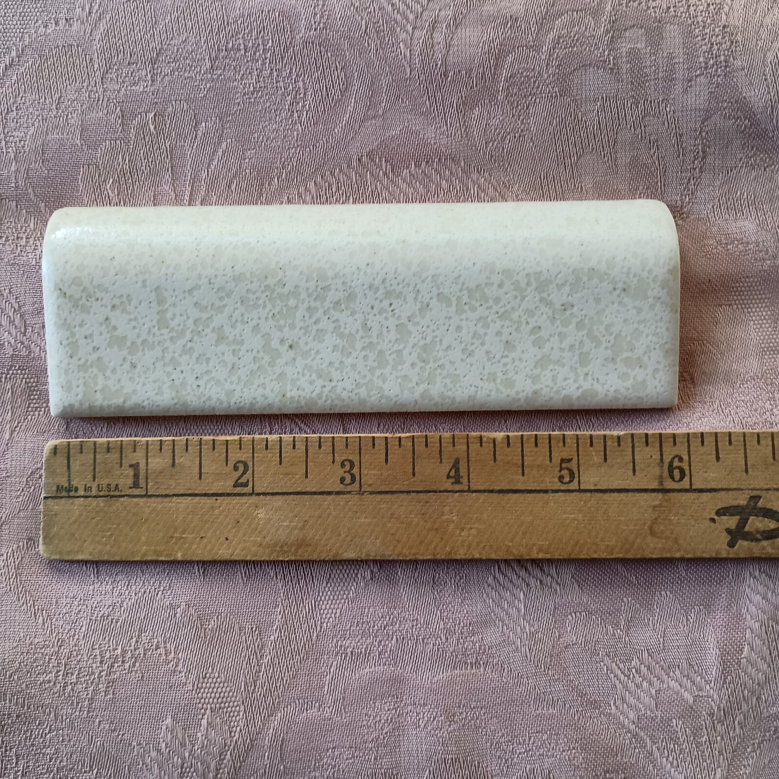 Vintage Glossy Ceramic Radius Bullnose Tile NOS Unknown Cream & Beige Yellowish