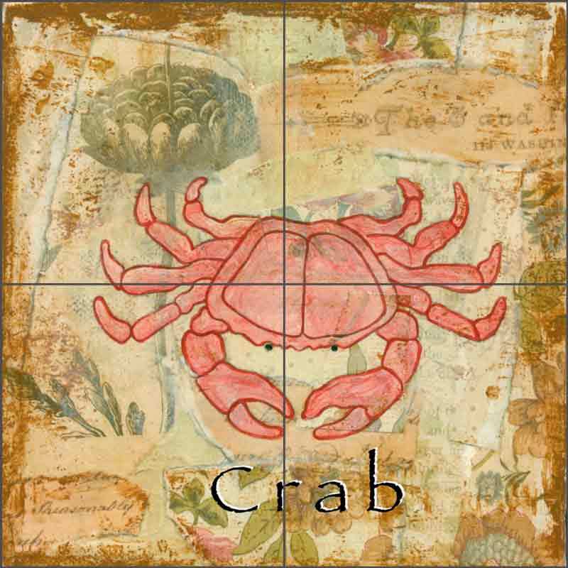 Ceramic Tile Mural Backsplash McKenna Sea Life Crab Shellfish Art CCI-BRI253