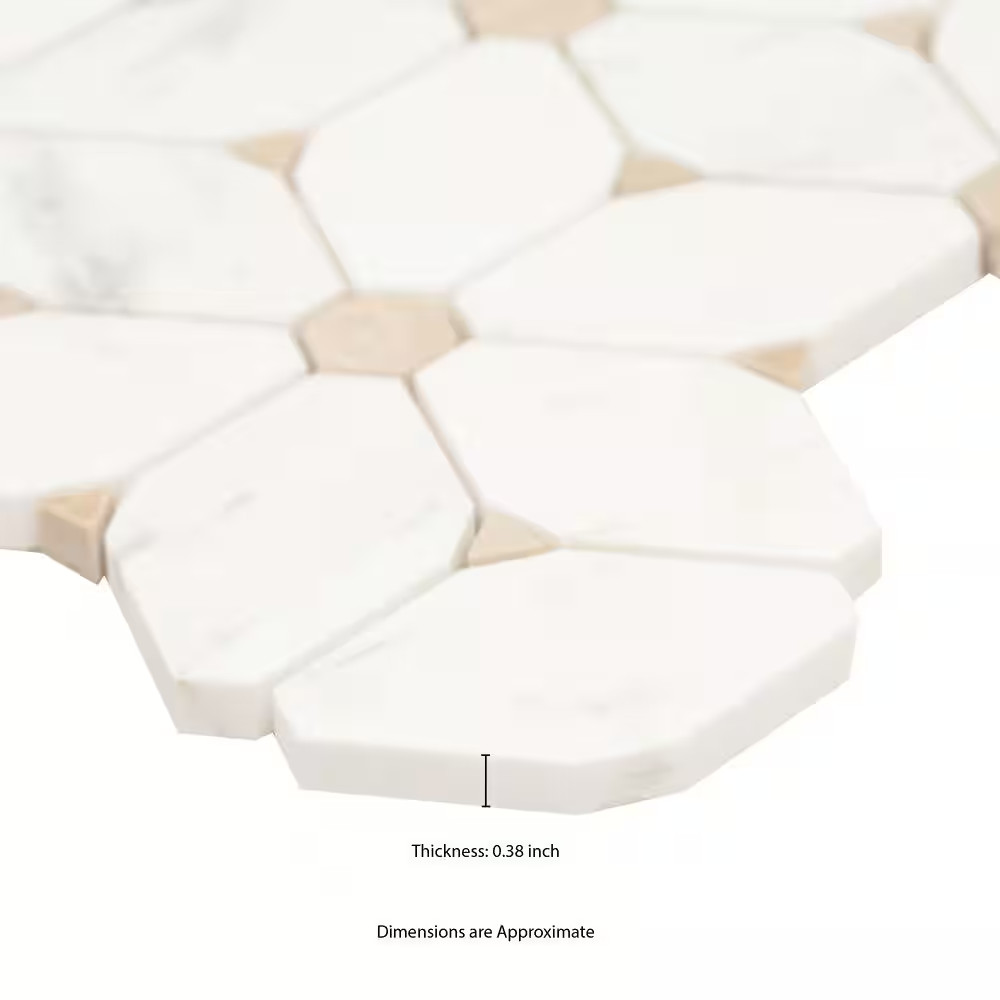 Cecily Creme 11 In. X 12 In. X 0.38 In. Polished Marble Mesh-Mounted Mosaic Floo