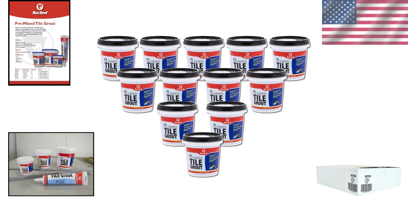 Water Resistant Black Pre-Mixed Tile Grout – 12 Pack 1/2 Pint Superior Adhesion