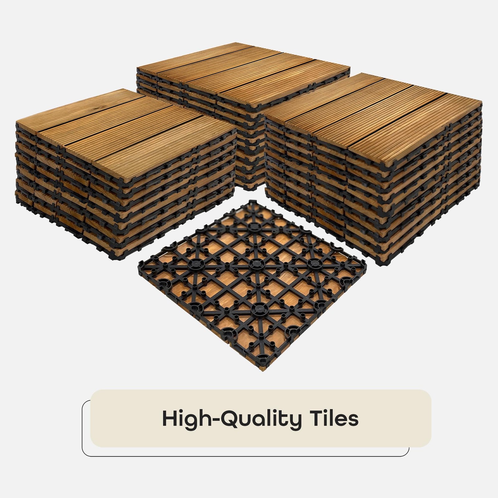 OutdoorZ Interlocking 12-Inch Deck Tiles, 27 Tiles – 12″ x 12″, Plank Honey O…