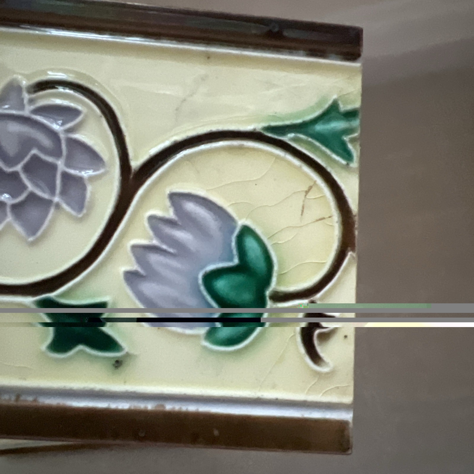 Antique Japanese Majolica Border Tiles Danto Kaisha DK Lotus Vine 6×3 Lot of 4