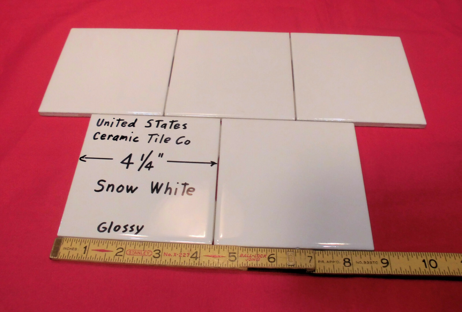 5 pack: Glossy Ceramic Tiles *Snow White* 4-1/4″ From the 1990’s Made in U.S.A.