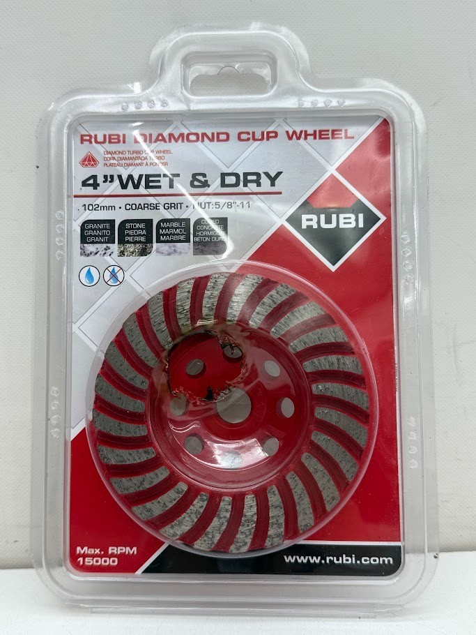 RUBI Model #31921 Stone Cup Wheel Diamond 4″ Grinding Wheel For Stone/Granite