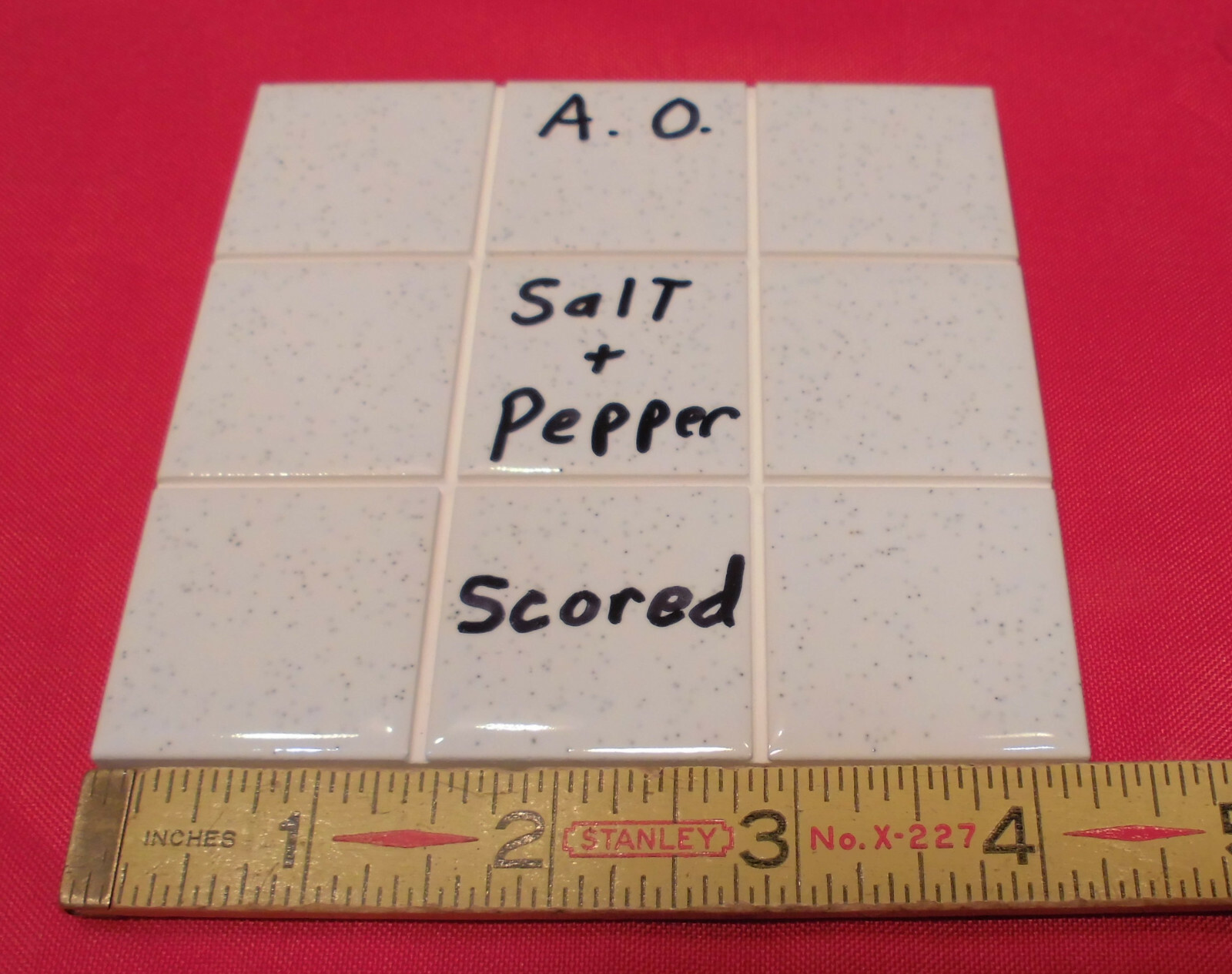 1 pc. Glossy Ceramic Tile: Salt & Pepper, American Olean 4-1/4″ Scored in 9ths