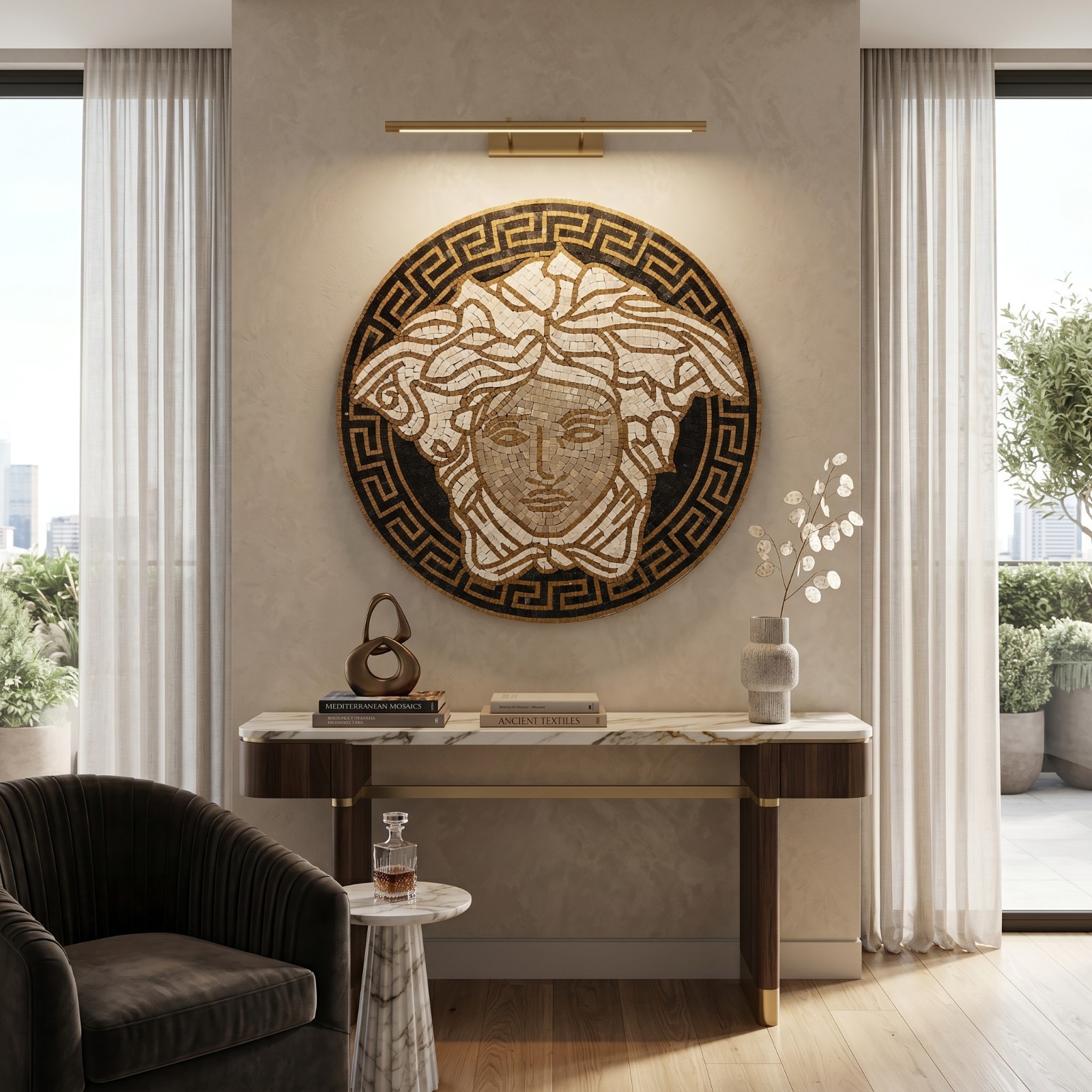 Medusa Medallion Marble Mosaic 24″ Round Handmade Tile Art Greek Roman Decor