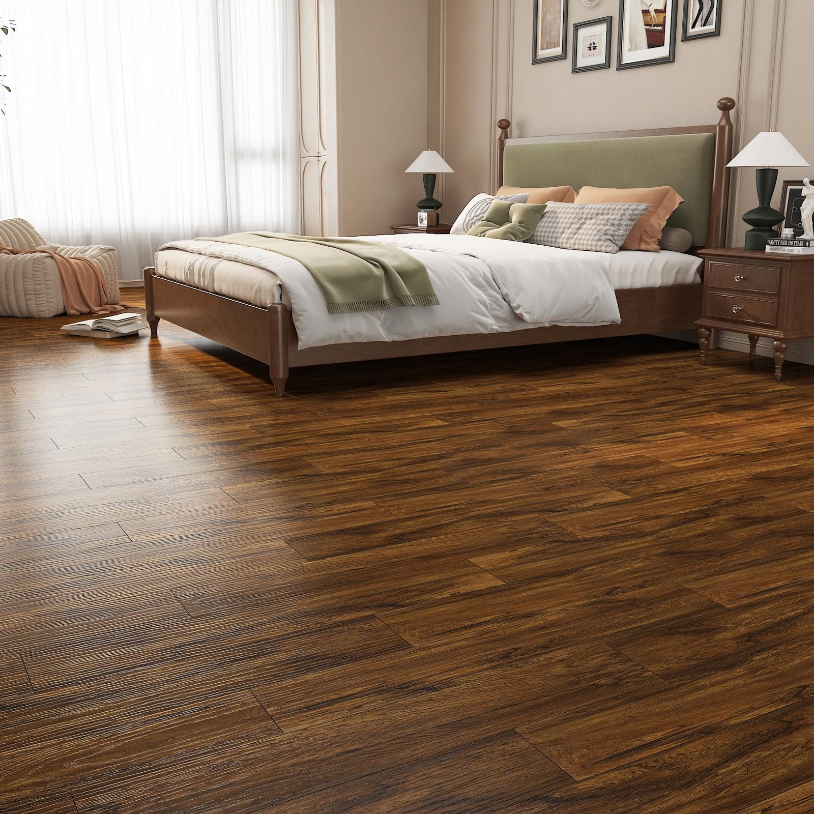 36-Planks 6×36 Dark Brown Peel and Stick Flooring Planks Wood Look Luxury Vin…