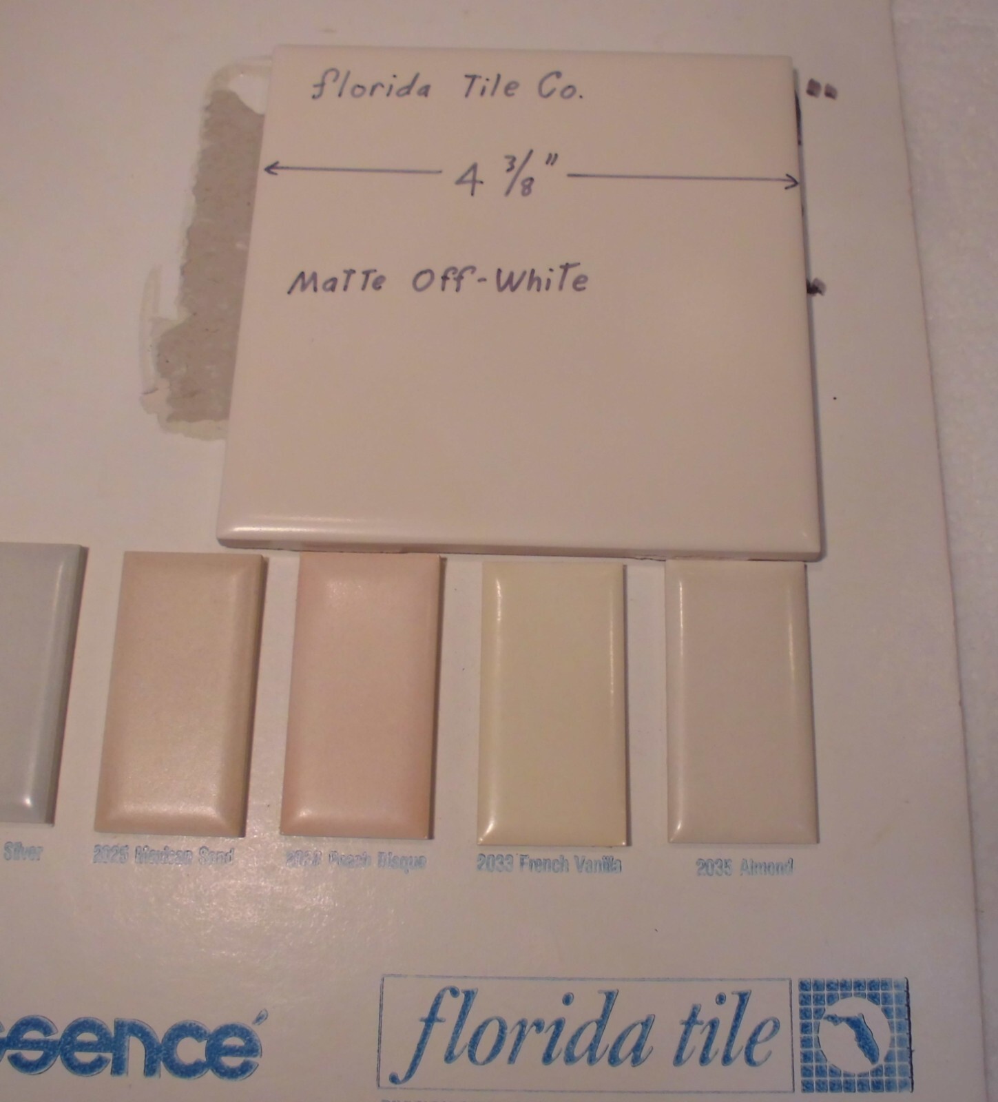 1 pc. Off-White Matte Ceramic Tile: 4-3/8″ by Florida Tile Co. New Old Stock