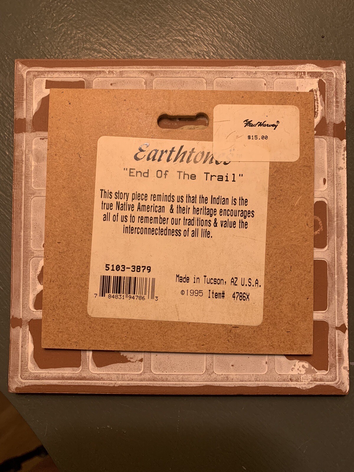 Vintage 1995 Earthtones Clay Art Tile “End Of The Trail” American Indian 6”x6”