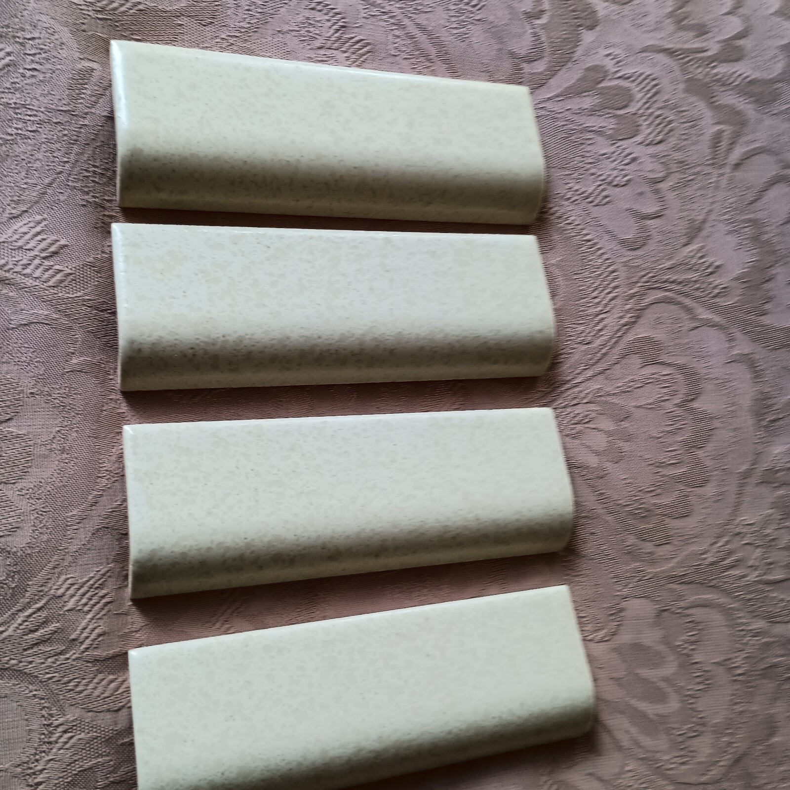 Vintage Glossy Ceramic Radius Bullnose Tile NOS Unknown Cream & Beige Yellowish