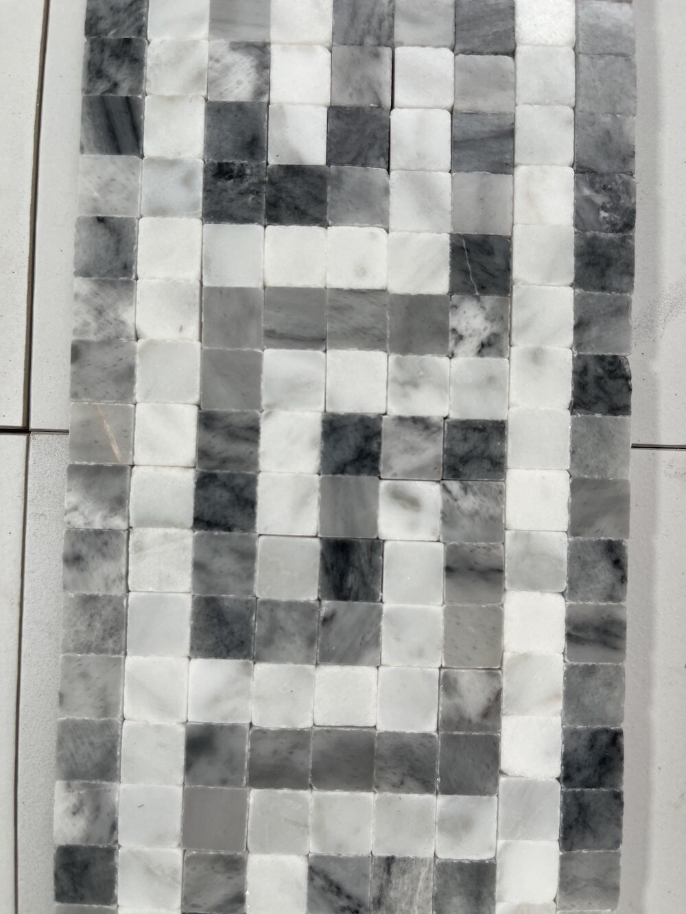 B0102P Carrara White Bardiglio Gray Marble Greek Key Mosaic Border Listello