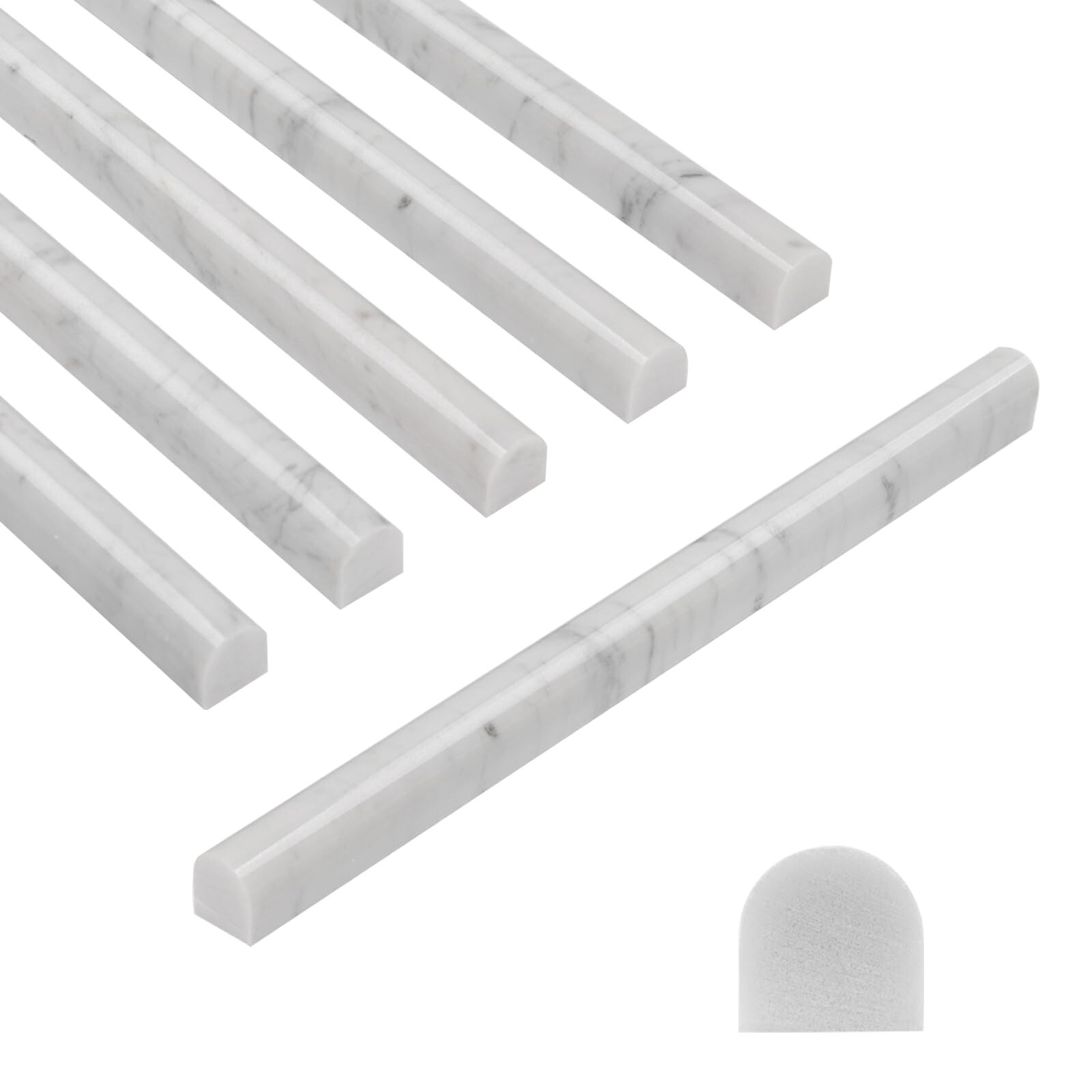 Carrara White Marble Pencil Trim Liner, 3/4″X12″ Bullnose Tile Edge Trim for …