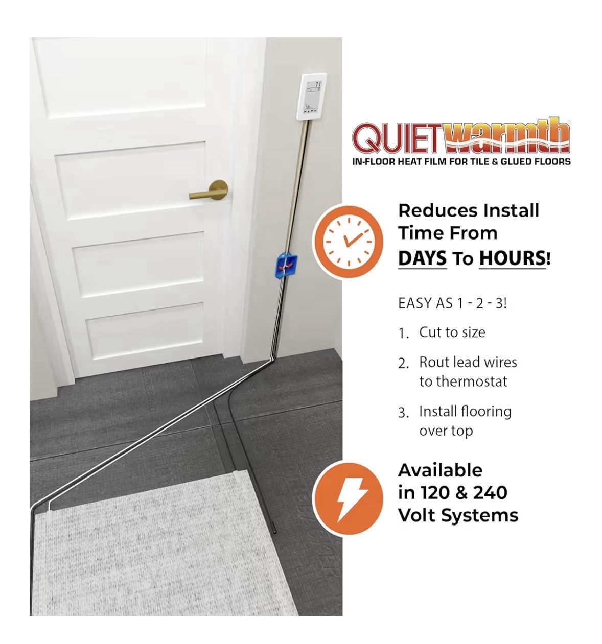 QuietWarmth Tile QWT3X10F240 Radiant Floor Heating Mat for Below Tile, Stone,…