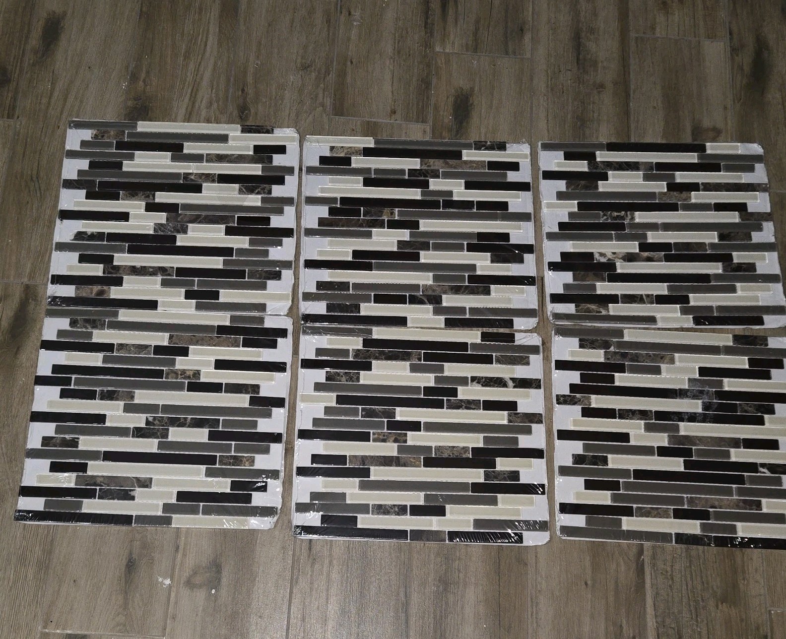 6 Sq Feet -American Olean Linear Mosaic Tile Glass Stone Black Brown Cream 12×13