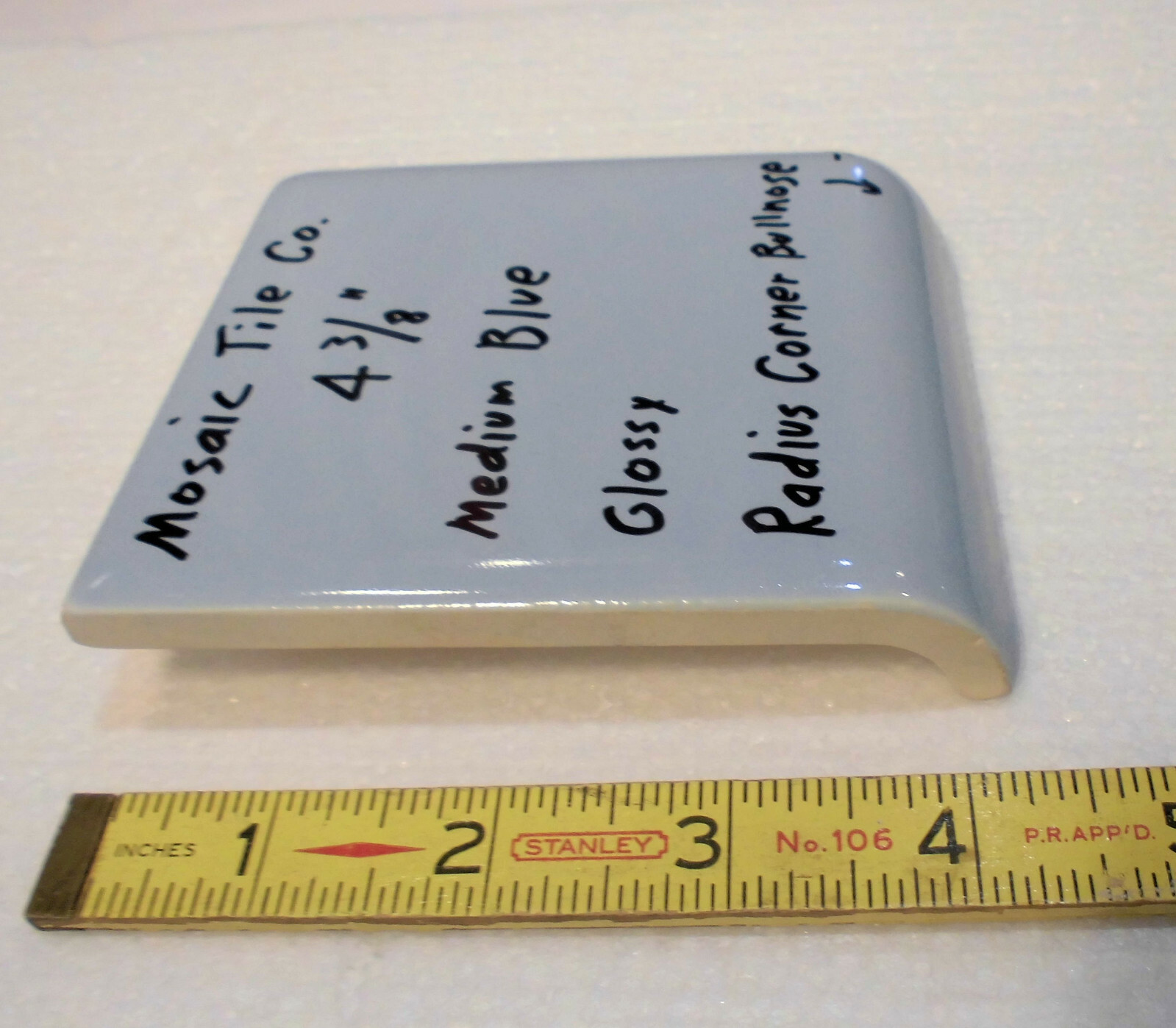 1 pc. Medium Blue – Gray; Radius Corner Bullnose Ceramic 4-3/8″ Glossy; Mosaic