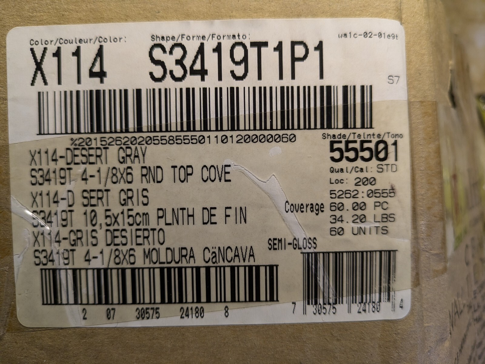 1 pc. Glossy Desert Gray Bullnose Top: base cove Ceramic Tile: 4-1/4″ X 6″ New