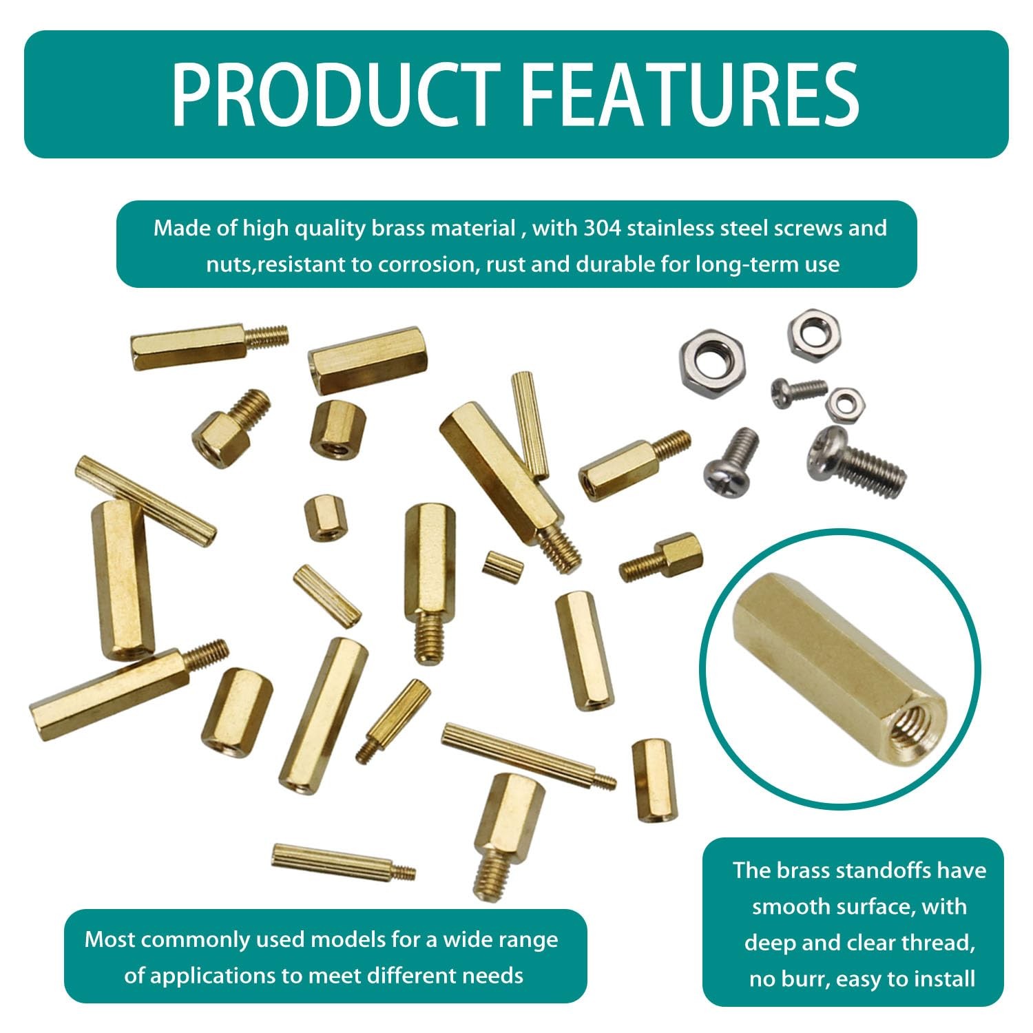 Raogoodcx 320Pcs M2.5 Male Female Brass 6 mm, 10 15 20