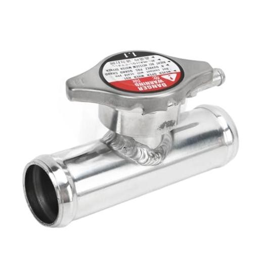 1-1/4in Outlet Aluminum Polished Inline Radiator Hose Filler Neck, 16PSI,