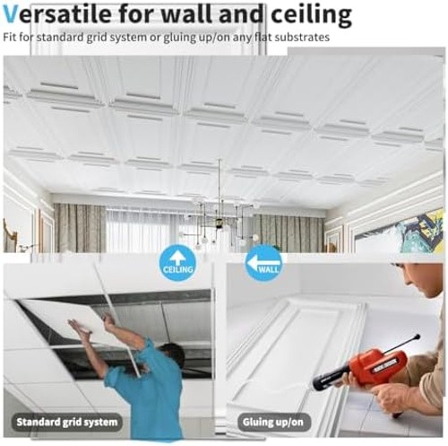 Art3d Drop Ceiling Tiles, 24x48in. White (12-Pack), Polyvinyl Chloride (PVC),…