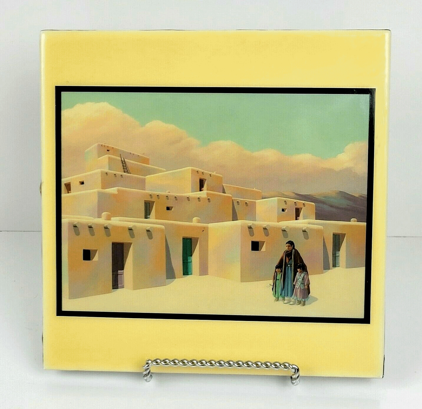Deborah Hiatt Ceramic Art Tile “Sheltered Hearts” Art Co. 8″ x 8″ Made in USA