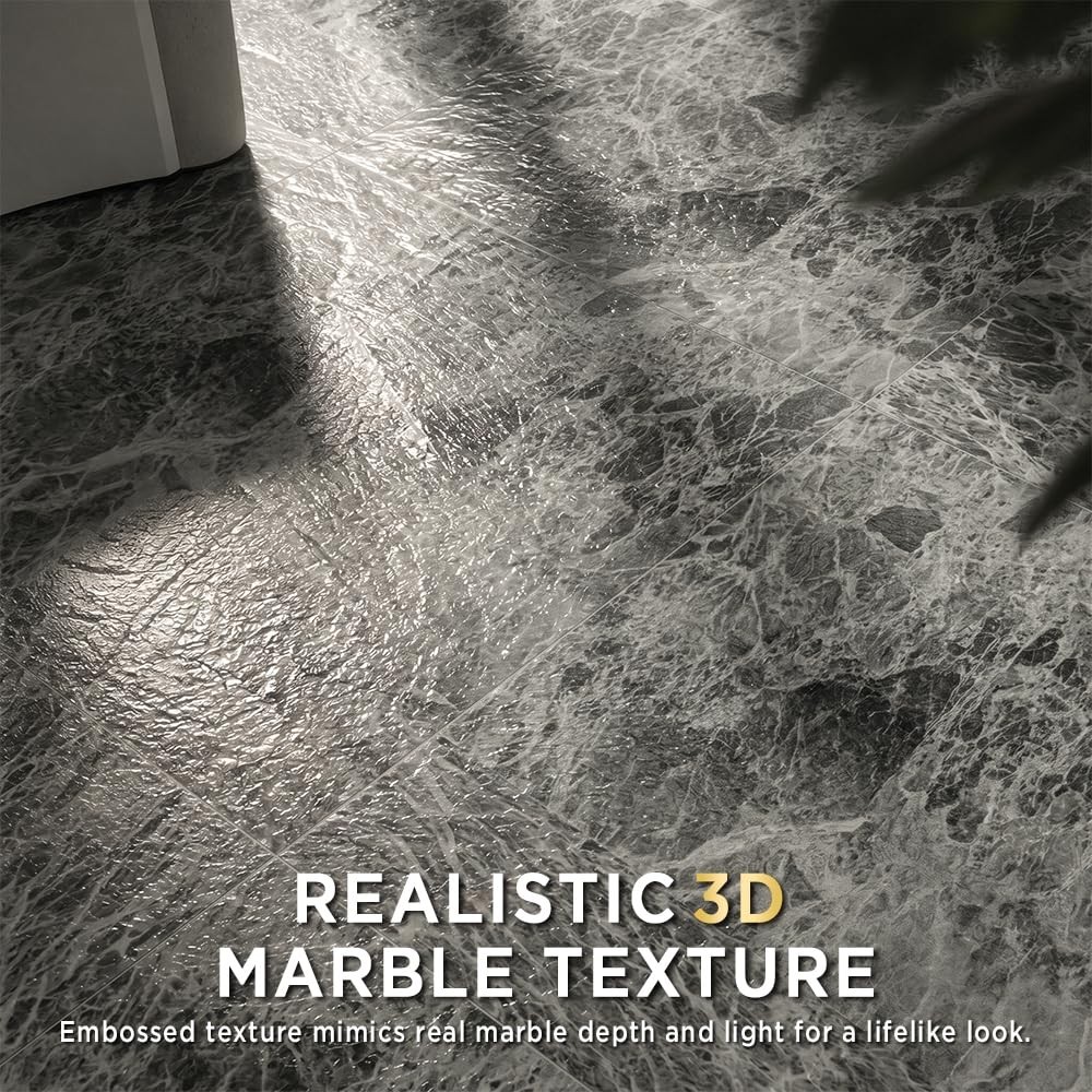 12×12 Peel and Stick Marble Grain Floor Tile – 20 PCS, Non-Slip, No Grout, Easy