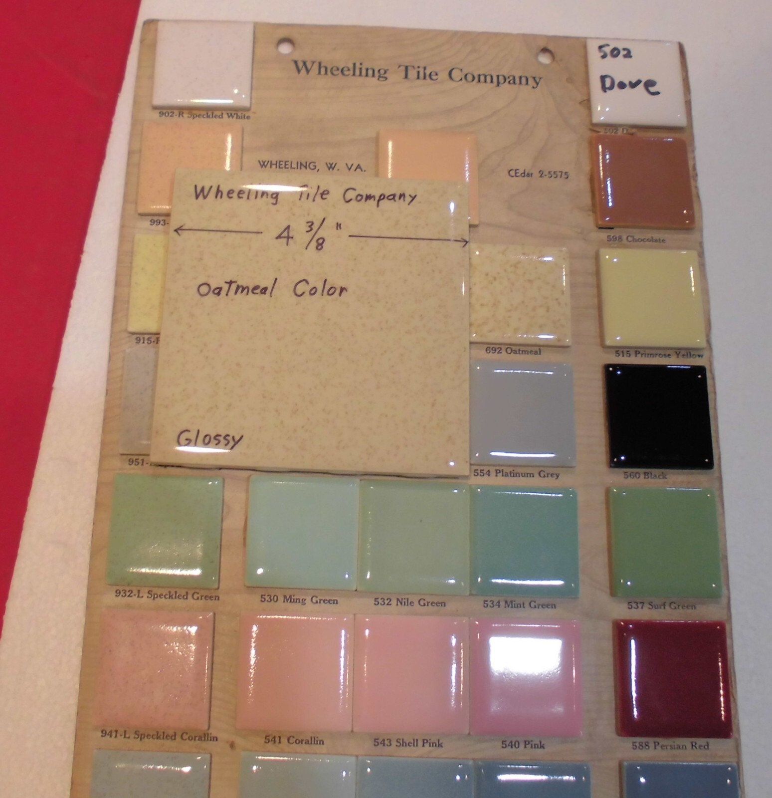 1 pc. Speckled Beige: 4-3/8″ Vintage Glossy Ceramic Tile by Wheeling Co. NEW