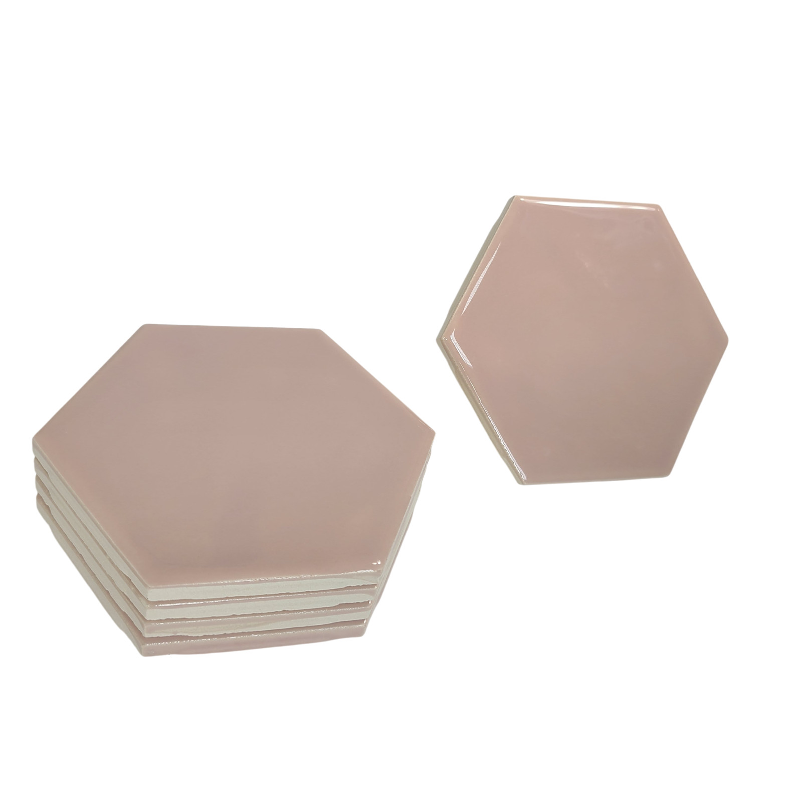 Pink Ceramic Tile Hexagon Subway Vintage Mid Century Modern Rippled Undulated