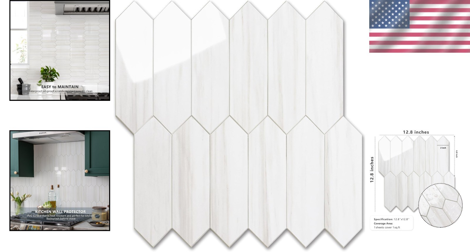 Glossy White Hexagon Backsplash Tile Peel and Stick Wall Tiles for Kitchen Ba…
